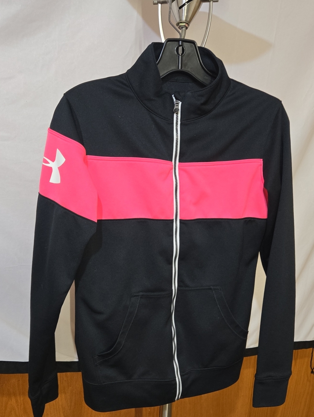 Under Armour Black Jacket with Hot Pink Chest Stripe Xs